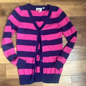 Pink and navy striped v-neck cardigan